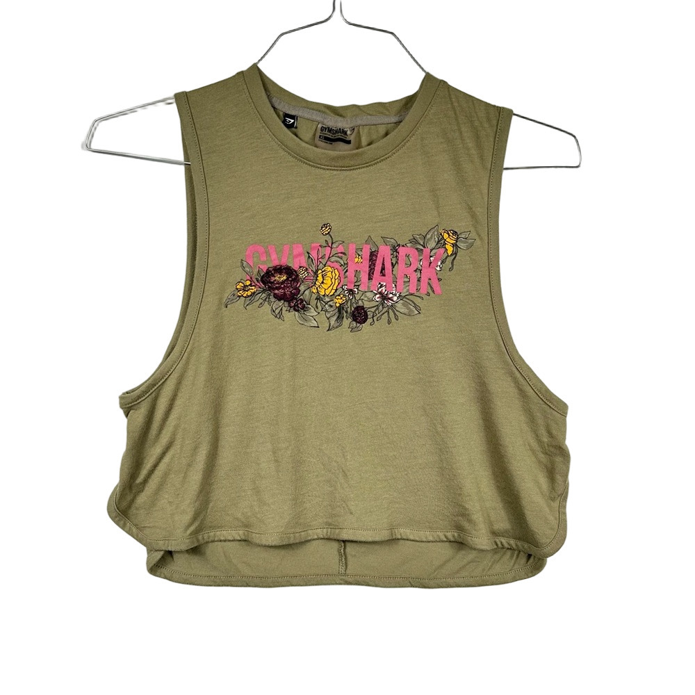 Gymshark Olive Floral Muscle Tee Size XSmall